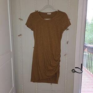 LA MIEL Tan Ruched Mini Dress